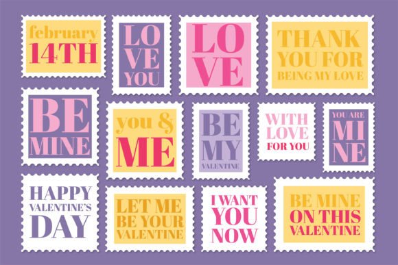 Download Valentine's Day Typographic Post Stamps - Valentine's day Collection